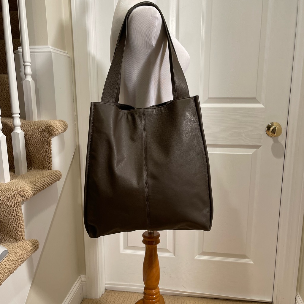 Leather Tote. Dark Army Green Color. Nwot.